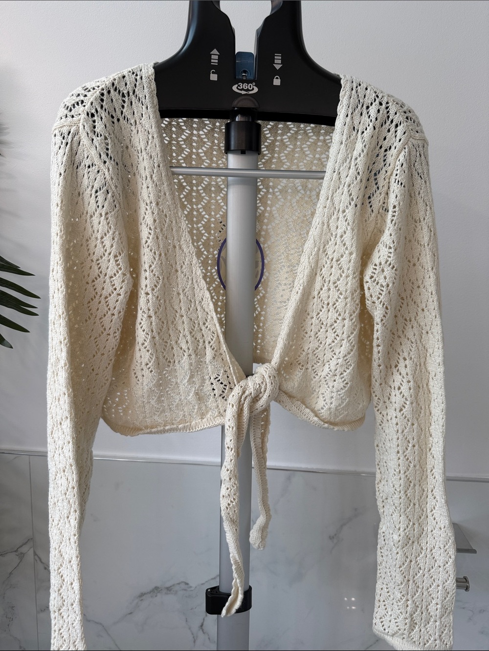 April Cornell Cream Open-Knit Tie-Front Cardigan